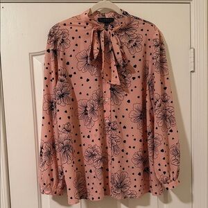 Eloquii Pink Floral Blouse with Bow